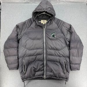 Michigan State Spartans Puffer Jacket Mens 2XL Gray Box Seat Hooded NCAA MSU Y2K